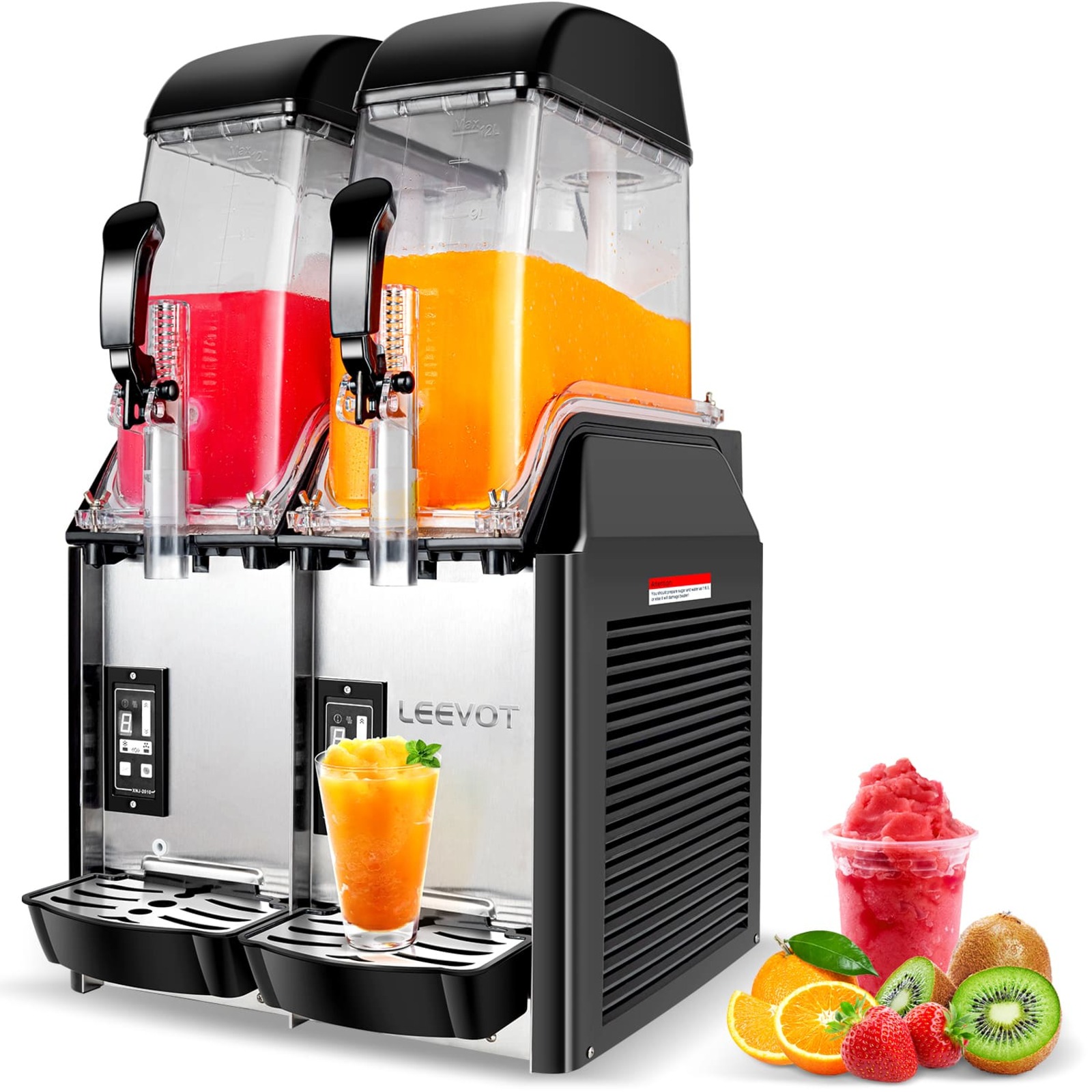 LEEVOT Double 12L Bowl Commercial Slush Machine - Stainless Steel Frozen Drink Maker for Restaurant Bar