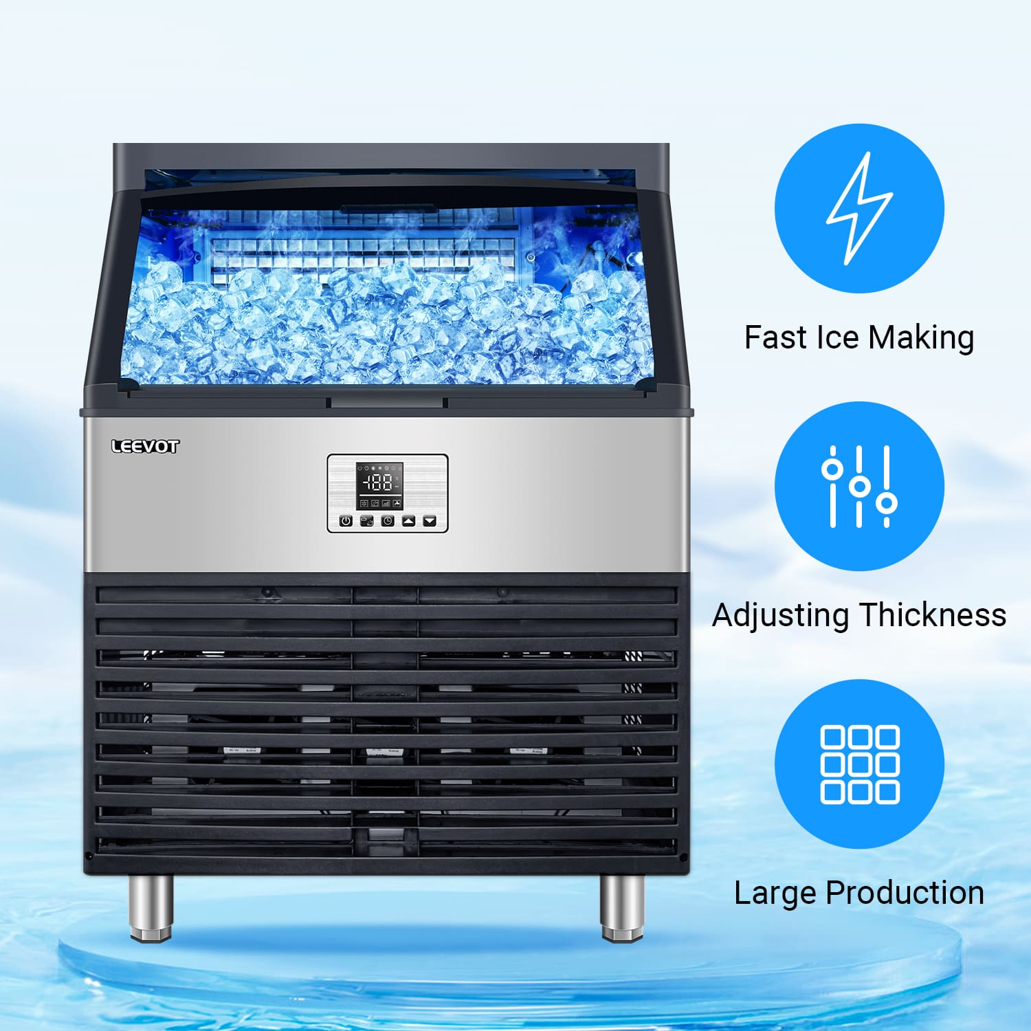 Leevot CIM-1400F Undercounter Ice Maker - Commercial Grade, Air Cooled, Perfect for Bars, Offices, and Coffee Shops