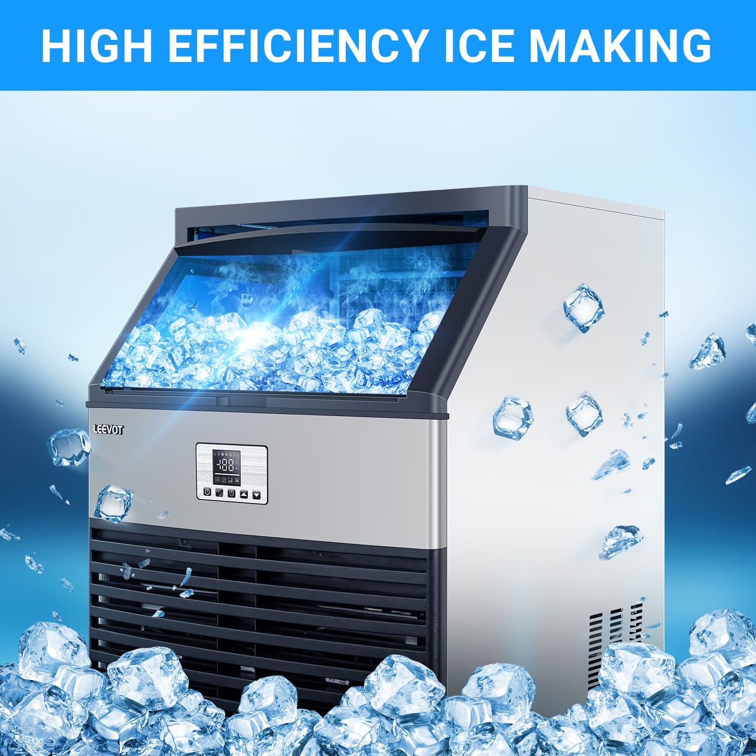Leevot CIM-1400F Undercounter Ice Maker - Commercial Grade, Air Cooled, Perfect for Bars, Offices, and Coffee Shops