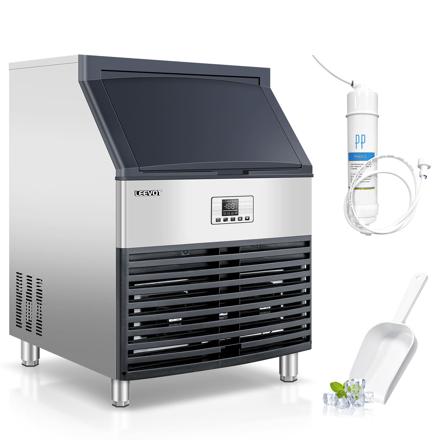 Leevot CIM-1400F Undercounter Ice Maker - Commercial Grade, Air Cooled, Perfect for Bars, Offices, and Coffee Shops