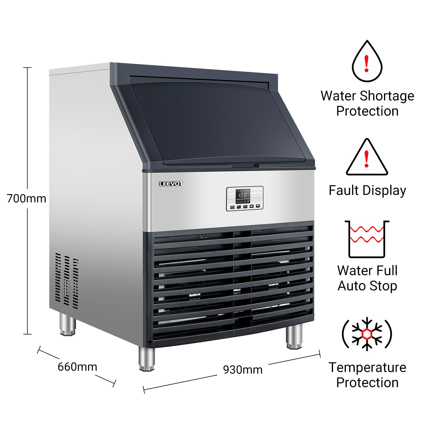 Leevot CIM-1400F Undercounter Ice Maker - Commercial Grade, Air Cooled, Perfect for Bars, Offices, and Coffee Shops