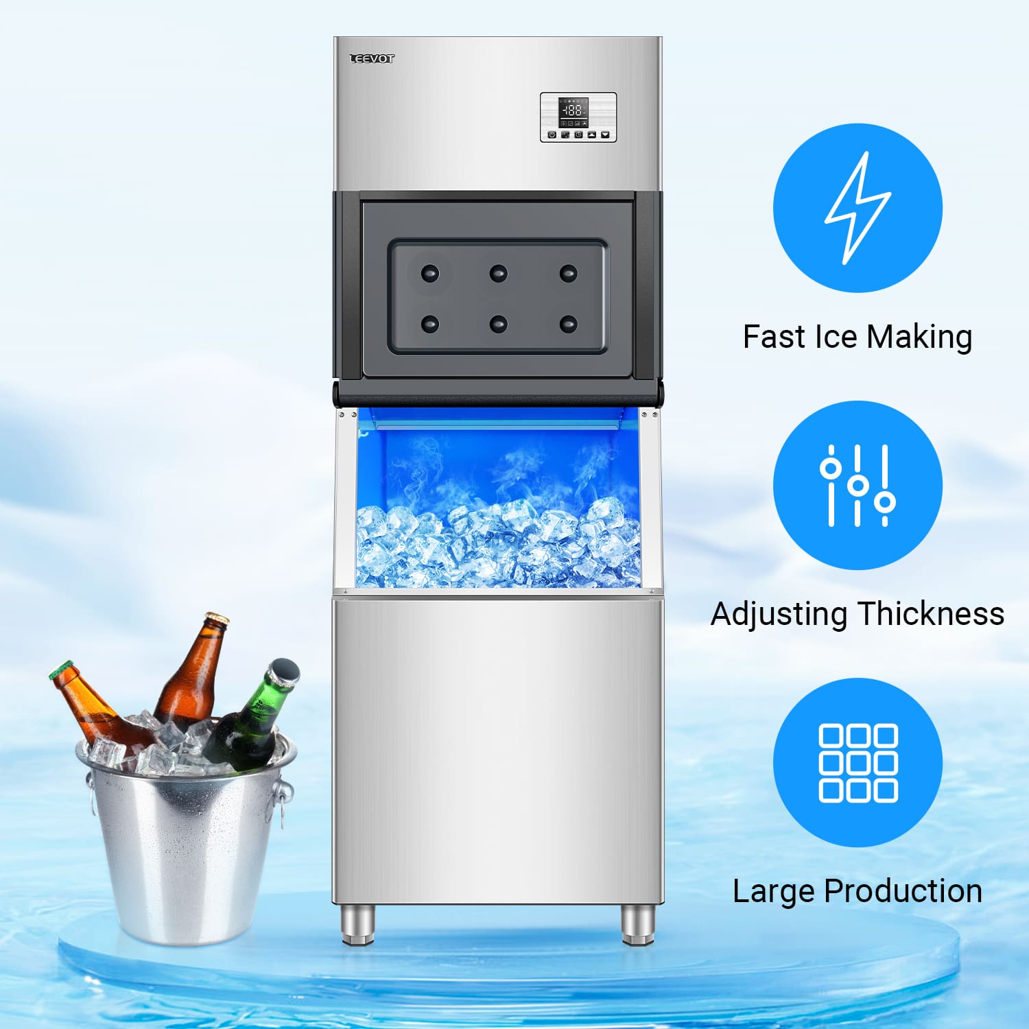 Leevot CIM-2100F Modular Ice Maker Machine - Commercial Grade, Air Cooled, Ideal for Bars, Offices, and Coffee Shops