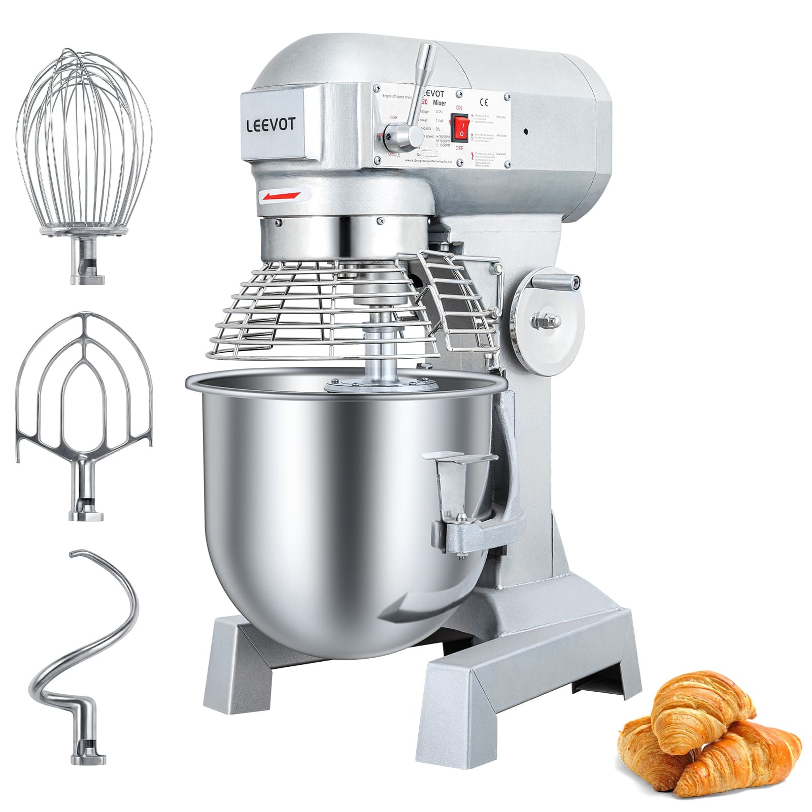 Leevot professional 20L Mixer - Timing Function, Heavy Duty Electric Stand Mixer with Guard & Standard Accessories