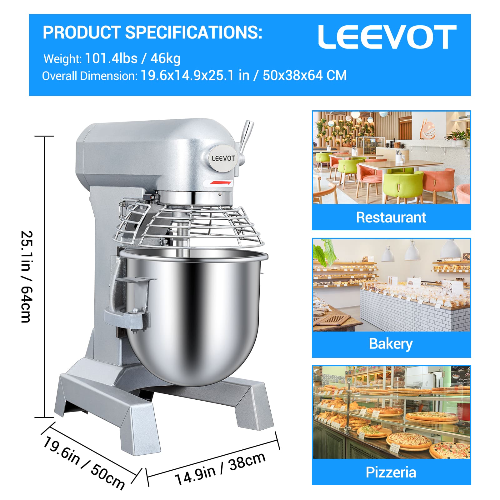 Leevot durable 15L Stand Mixer - Reliable Performance for Bakery and Pizzeria Needs
