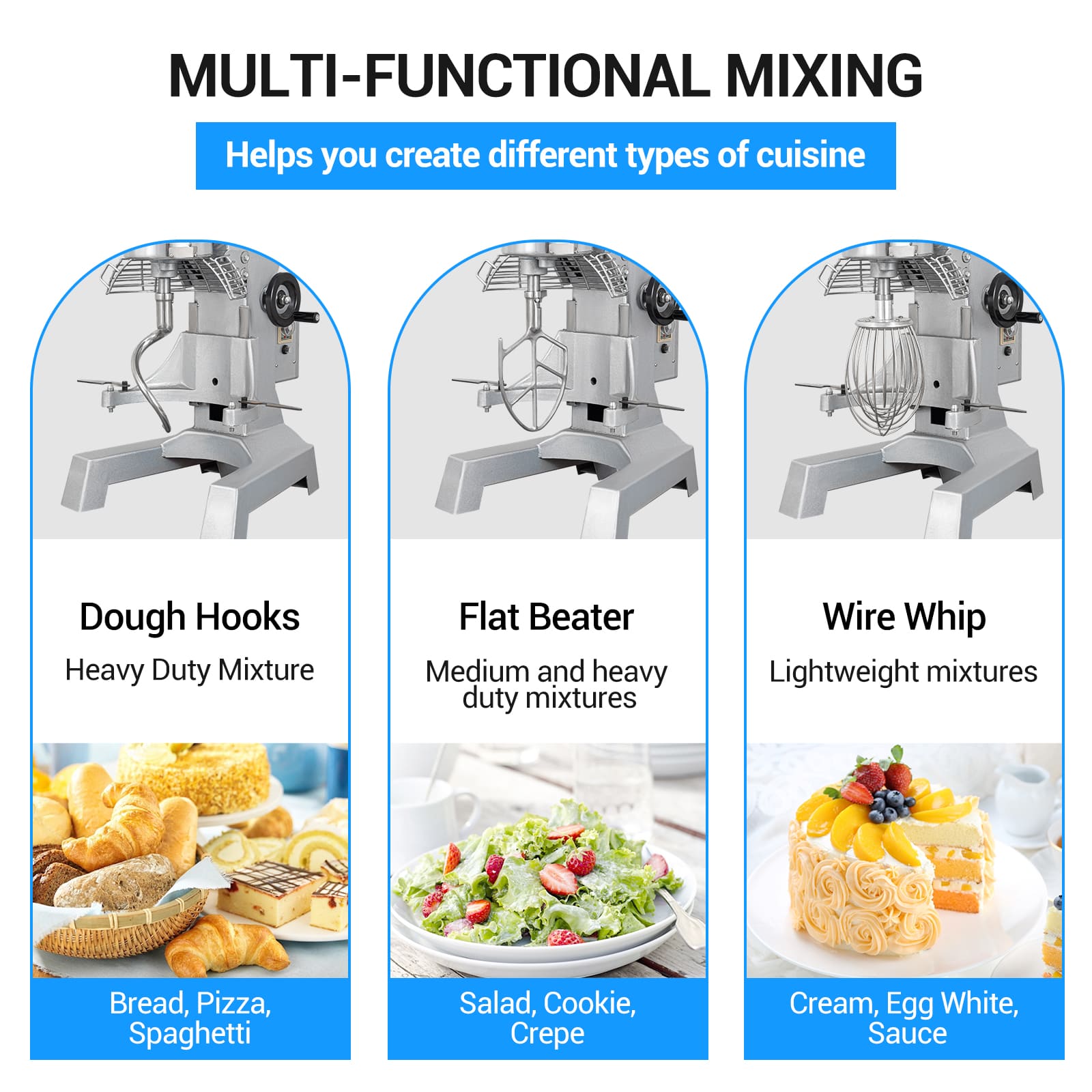 Leevot 10L Commercial Stand Mixer - Versatile Operation with Guard & Standard Accessories