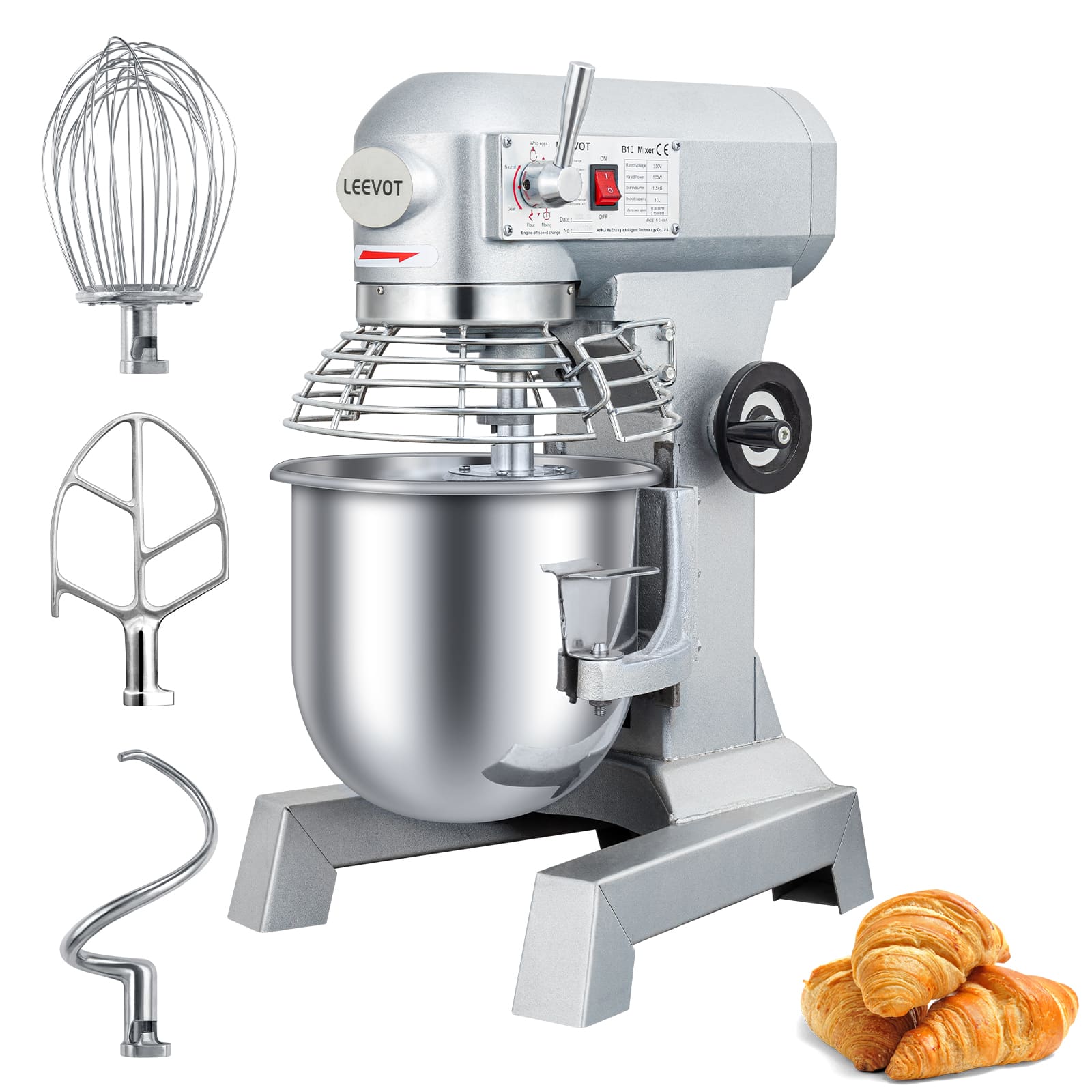 Leevot 10L Commercial Stand Mixer - Versatile Operation with Guard & Standard Accessories