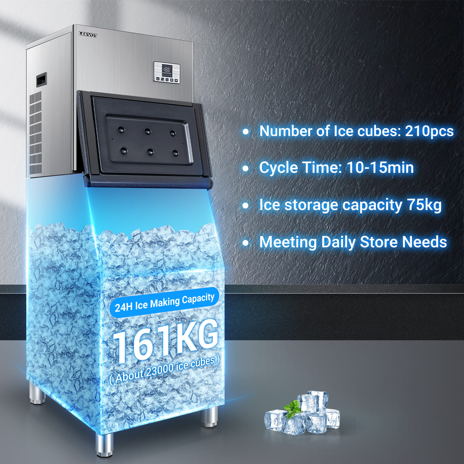 Leevot CIM-2100F Modular Ice Maker Machine - Commercial Grade, Air Cooled, Ideal for Bars, Offices, and Coffee Shops