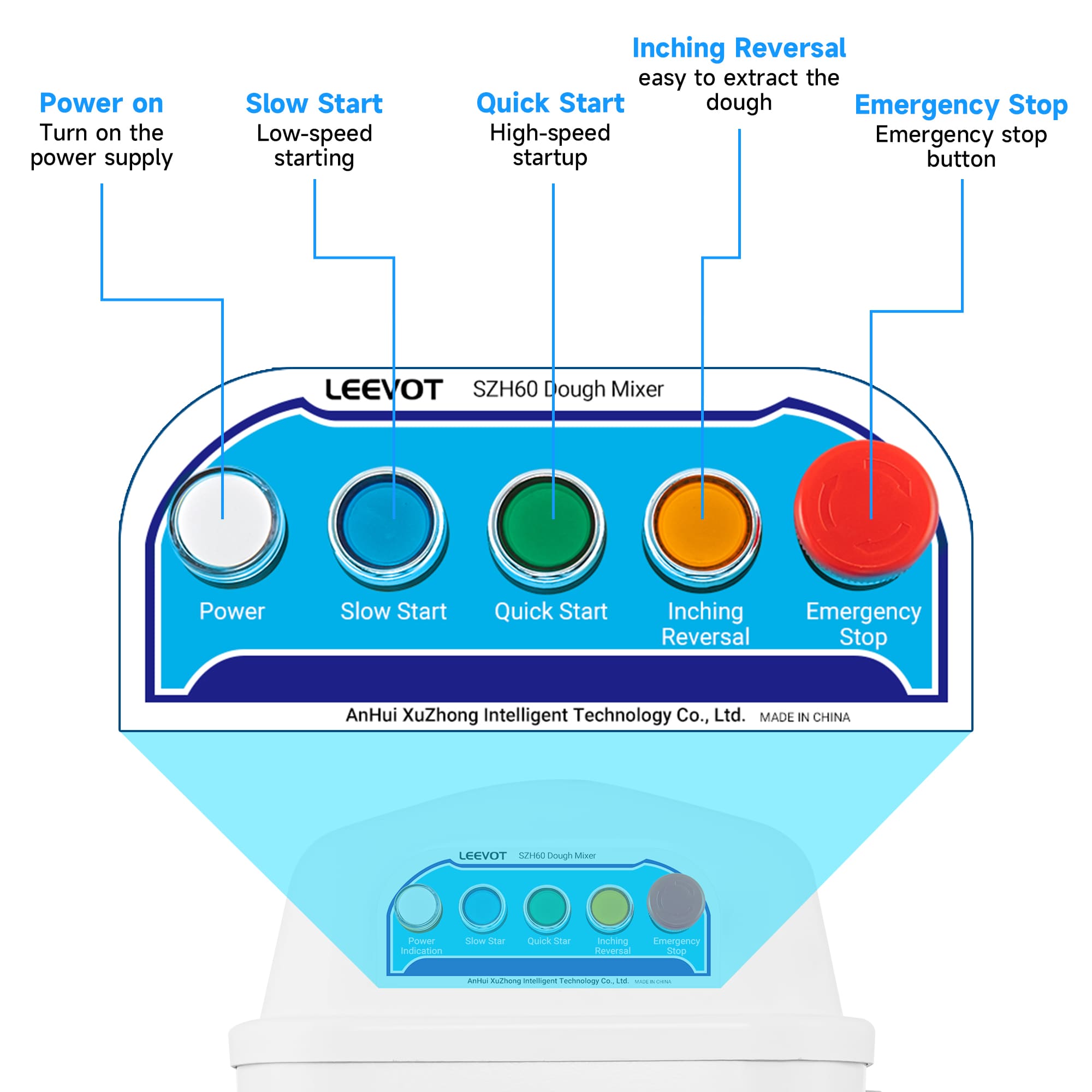 Leevot 60L Professional Spiral Mixer – High Capacity, Dual Rotation, and Advanced Safety for Kitchens and Bakeries
