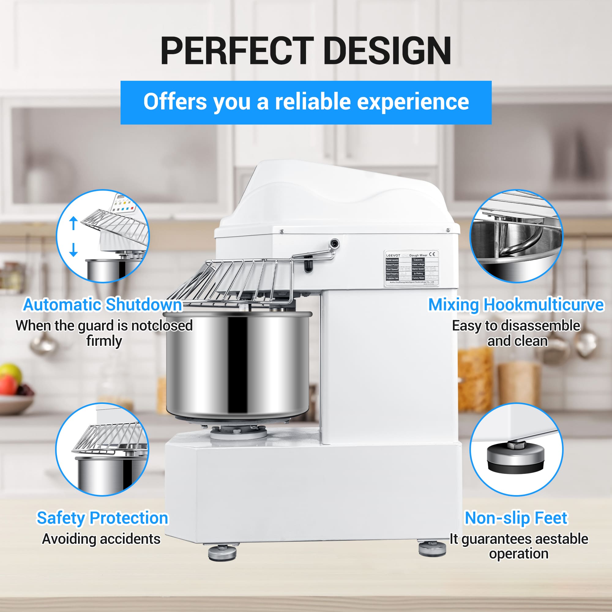 Commercial 30L Spiral Dough Mixer with 2-Speed Motor and Auto-Stop Safety Feature – Ideal for Pizza, Bread, and Cookie Dough