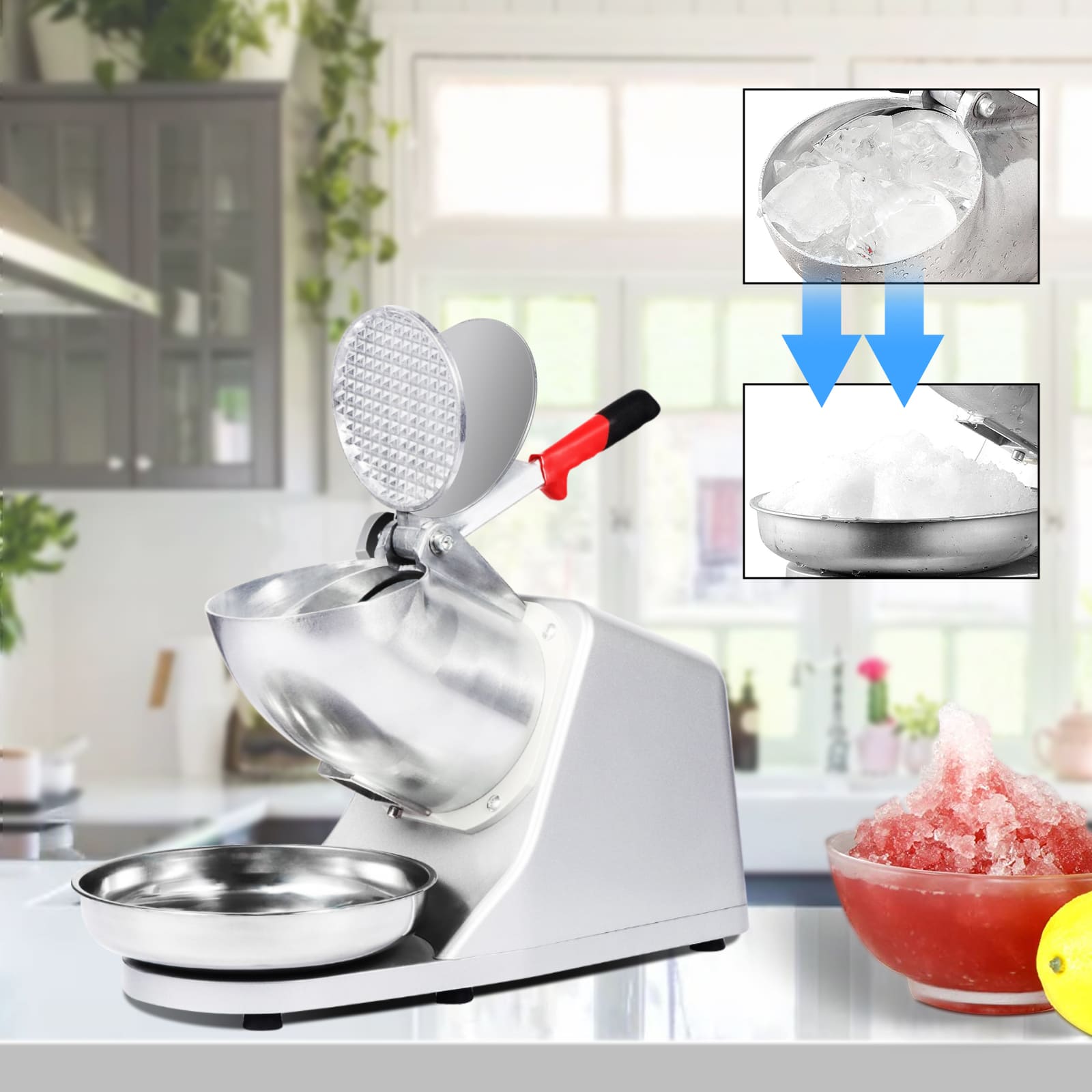 LEEVOT High-Capacity Snow Cone Machine - Ice Crusher 85 kg/h with 2200 RPM Motor, Advanced Safety, and Sturdy Stainless Steel Design