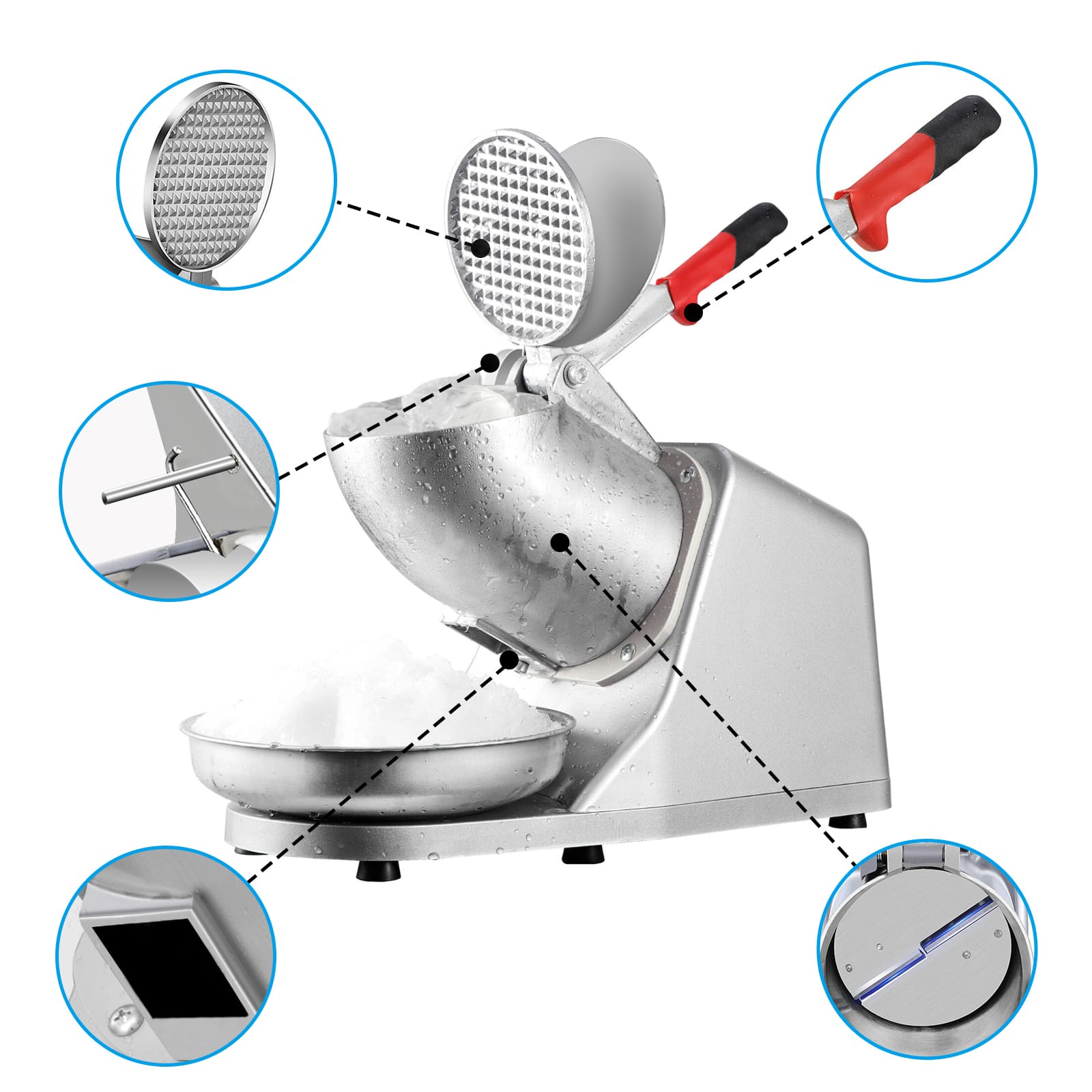 LEEVOT High-Capacity Snow Cone Machine - Ice Crusher 85 kg/h with 2200 RPM Motor, Advanced Safety, and Sturdy Stainless Steel Design