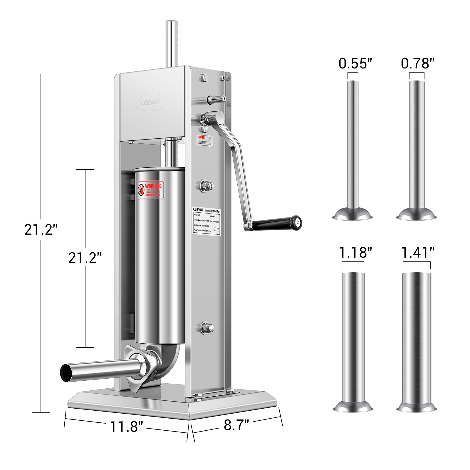 Leevot 5 Liters Vertical Manual Sausage Stuffer - Stainless Steel, 2 Speeds, 4 Filling Tubes
