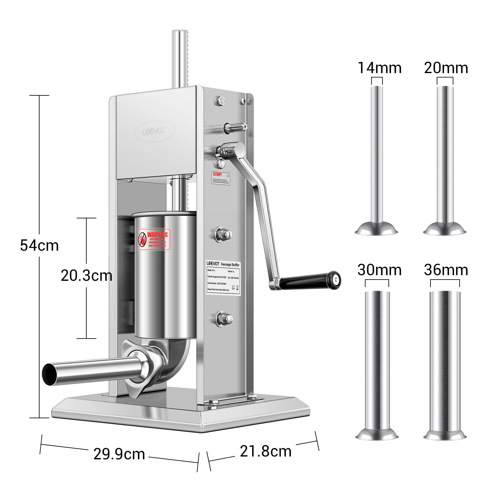 Leevot 3 Liters Vertical Manual Sausage Stuffer - Stainless Steel, 2 Speeds, 4 Filling Tubes