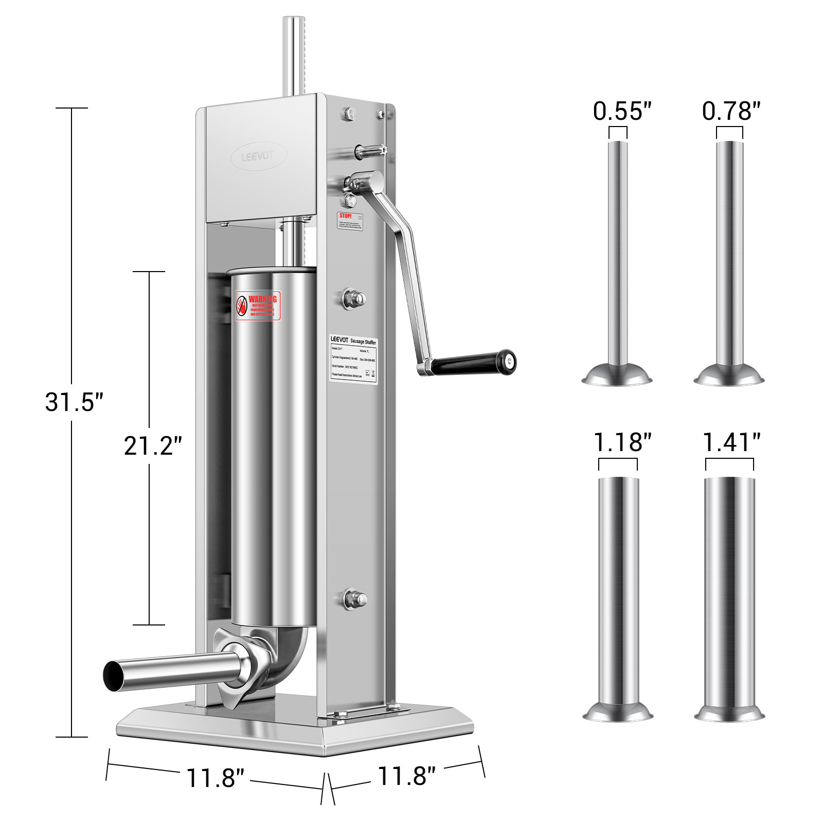 Leevot 7 Liters Vertical Manual Sausage Stuffer - Stainless Steel, 2 Speeds, 4 Filling Tubes