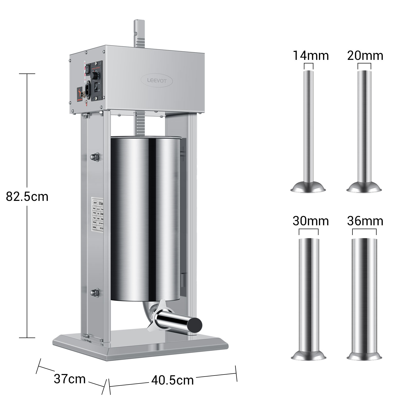 Leevot Electric Sausage Stuffer, 9 Speeds, 15L, Vertical, Stainless Steel with 4 Tubes, Home and Commercial Use