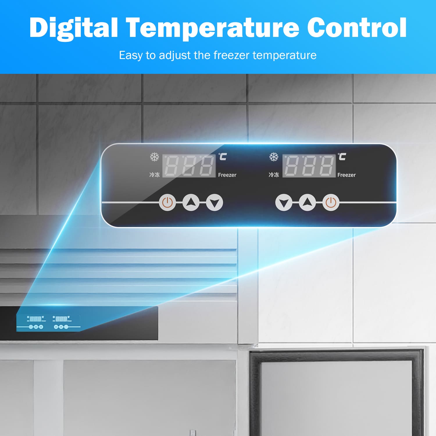 900L Commercial Solid Door Reach-In Freezer, 300W Upright Chiller, 220V Stainless Steel Refrigeration Cabinet for Frozen Food Storage.